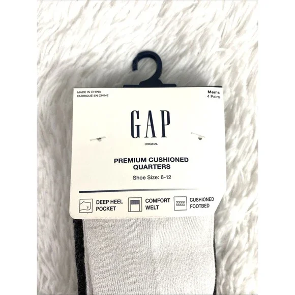GAP Men’s Premium Cushioned Quarters Socks 4 Pairs Shoe Size 6-12 Beige Charcoal - Picture 2 of 8